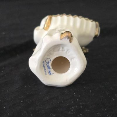 Vintage Goebel porcelain angel figurineS with gold accents, playing an accordion and drum.