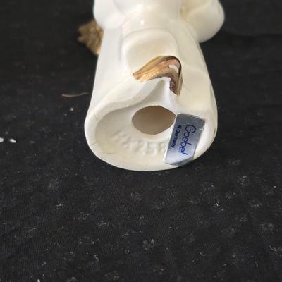 Vintage Goebel porcelain angel figurineS with gold accents, playing an accordion and drum.