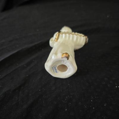 Vintage Goebel porcelain angel figurineS with gold accents, playing an accordion and drum.