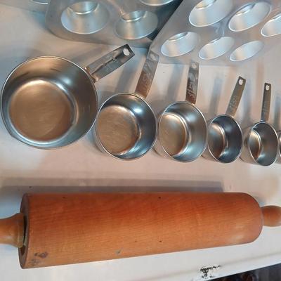 Collection of common kitchen baking tools and bakeware