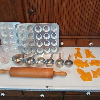 Collection of common kitchen baking tools and bakeware