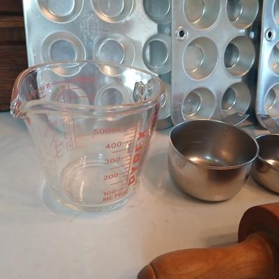 Collection of common kitchen baking tools and bakeware
