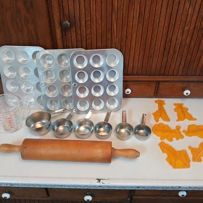 Collection of common kitchen baking tools and bakeware