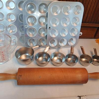 Collection of common kitchen baking tools and bakeware
