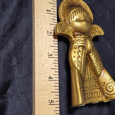 Three gold toned ceramic Praying angels mid-century Christmas decor.