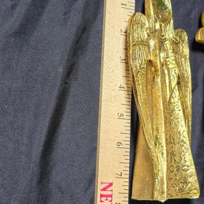 Three gold toned ceramic Praying angels mid-century Christmas decor.