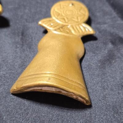 Three gold toned ceramic Praying angels mid-century Christmas decor.