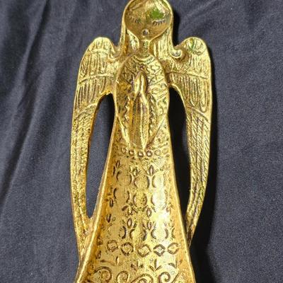 Three gold toned ceramic Praying angels mid-century Christmas decor.