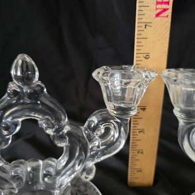 Cambridge "Wildflower" console or centerpiece bowl with A pair of two-light "Keyhole" candlesticks