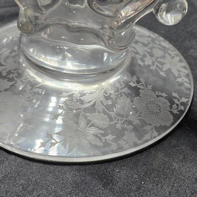 Cambridge "Wildflower" console or centerpiece bowl with A pair of two-light "Keyhole" candlesticks