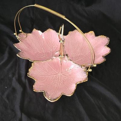 MCM California Original Mid-Century Modern pink leaf-shaped serving dish