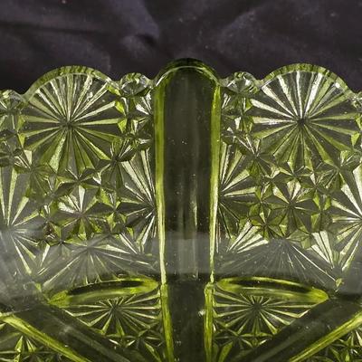 Vintage glassware - Fenton green Daisey & Button relish dish - Federal glass bon bon dish & a Colony glass ruffled bowl