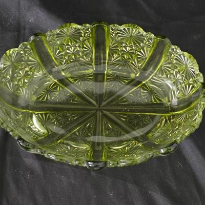 Vintage glassware - Fenton green Daisey & Button relish dish - Federal glass bon bon dish & a Colony glass ruffled bowl