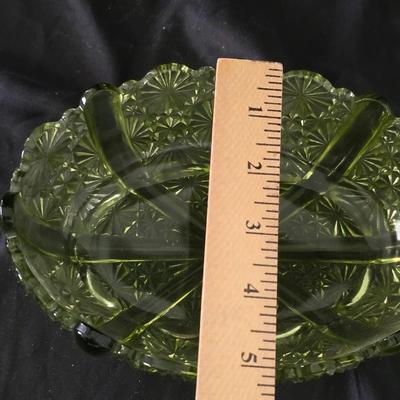 Vintage glassware - Fenton green Daisey & Button relish dish - Federal glass bon bon dish & a Colony glass ruffled bowl