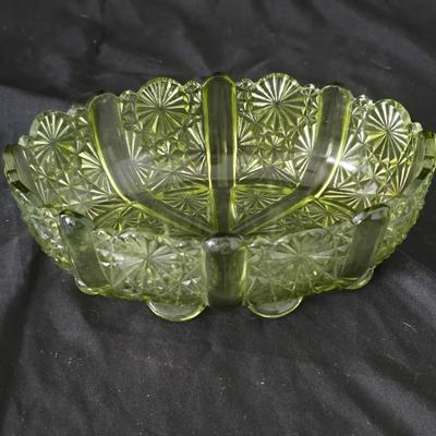 Vintage glassware - Fenton green Daisey & Button relish dish - Federal glass bon bon dish & a Colony glass ruffled bowl
