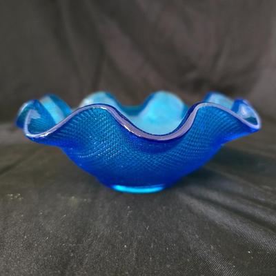 Vintage glassware - Fenton green Daisey & Button relish dish - Federal glass bon bon dish & a Colony glass ruffled bowl