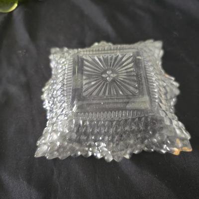 Vintage glassware - Fenton green Daisey & Button relish dish - Federal glass bon bon dish & a Colony glass ruffled bowl