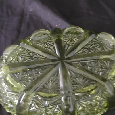 Vintage glassware - Fenton green Daisey & Button relish dish - Federal glass bon bon dish & a Colony glass ruffled bowl
