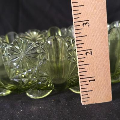 Vintage glassware - Fenton green Daisey & Button relish dish - Federal glass bon bon dish & a Colony glass ruffled bowl