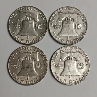 4 FRANKLIN SILVER HALF DOLLARS