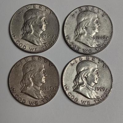4 FRANKLIN SILVER HALF DOLLARS