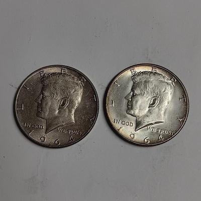 TWO 1964-D KENNEDY SILVER HALF DOLLARS