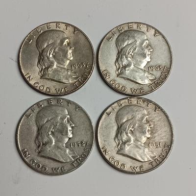 4 FRANKLIN SILVER HALF DOLLARS
