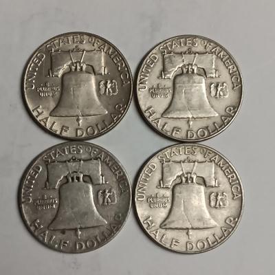 4 FRANKLIN SILVER HALF DOLLARS