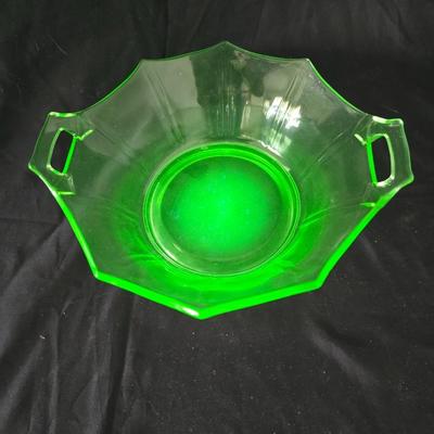 MCM Glassware - Fostoria Uranium glass Fairfax bowl with a Ashtray Gold Glass: Jeanette Marigold Flash, Mid-Century Decor