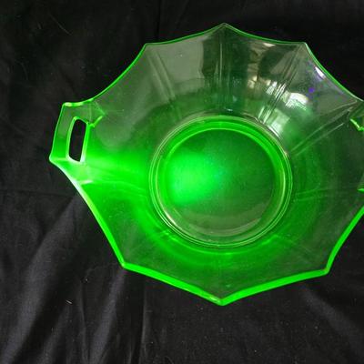 MCM Glassware - Fostoria Uranium glass Fairfax bowl with a Ashtray Gold Glass: Jeanette Marigold Flash, Mid-Century Decor