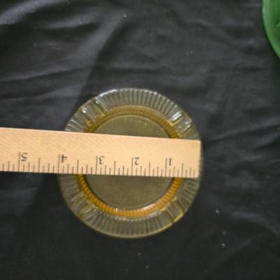 MCM Glassware - Fostoria Uranium glass Fairfax bowl with a Ashtray Gold Glass: Jeanette Marigold Flash, Mid-Century Decor