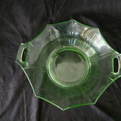 MCM Glassware - Fostoria Uranium glass Fairfax bowl with a Ashtray Gold Glass: Jeanette Marigold Flash, Mid-Century Decor