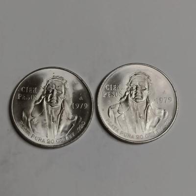 TWO 1979 CIEN PESOS .720 SILVER COINS