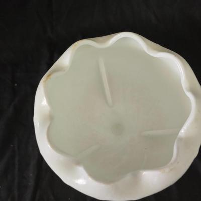 Milk glass Indiana Glass Duette Quilted Diamond compote- Avon covered candy dish with an embossed floral pattern.