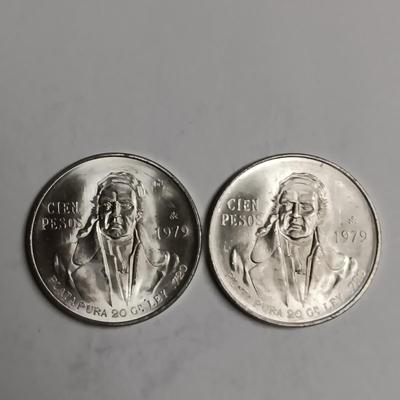 TWO 1979 CIEN PESOS .720 SILVER COINS