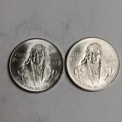 TWO 1979 CIEN PESOS .720 SILVER COINS