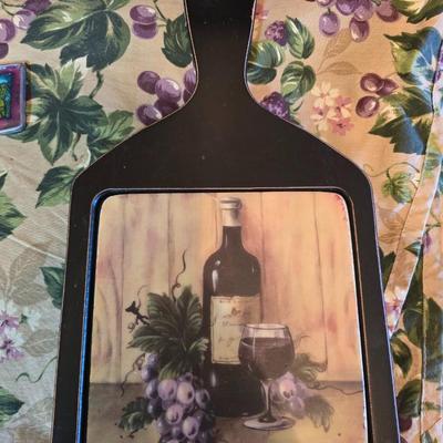 Got any grapes? Oval table cloth - two grape themed cutting boards and a stained glass grape cross