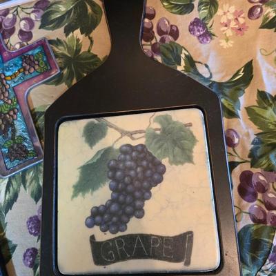 Got any grapes? Oval table cloth - two grape themed cutting boards and a stained glass grape cross