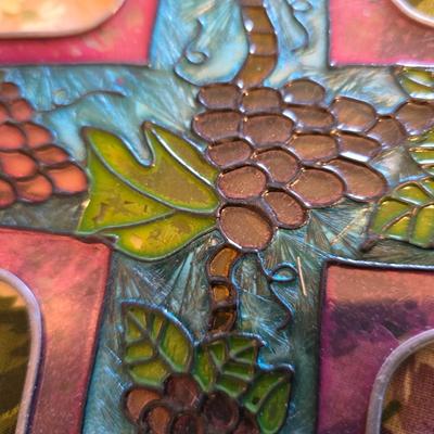 Got any grapes? Oval table cloth - two grape themed cutting boards and a stained glass grape cross