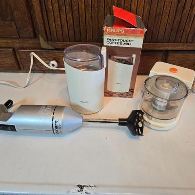 Small kitchen appliances - Krups fast touch Coffee grinder - Black & Decker miniature food chopper and a cuisinart drink mixer