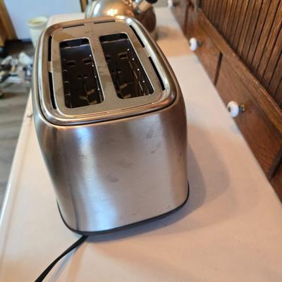 Tea & Toast - Oster two slice chrome toaster - and a chrome stainless tea/water kettle