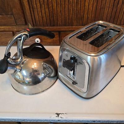 Tea & Toast - Oster two slice chrome toaster - and a chrome stainless tea/water kettle