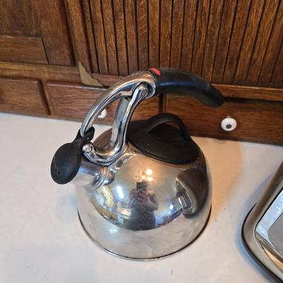 Tea & Toast - Oster two slice chrome toaster - and a chrome stainless tea/water kettle