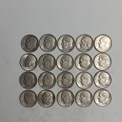 20 ROOSEVELT SILVER DIMES MIXED DATES