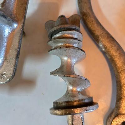 Kitchen gadgets = stainless steel spaetzle maker -Climax manual food and meat chopper and a vintage metal, box-style cheese grater