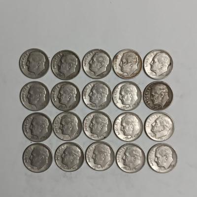 20 ROOSEVELT SILVER DIMES MIXED DATES