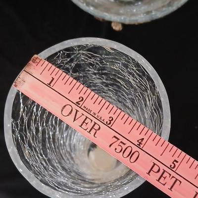 Brass grape stand with a detachable crackle glass bowl and a matching crackle glass vase.