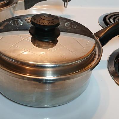 Three - piece Saladmaster surgical stainless steel waterless cookware