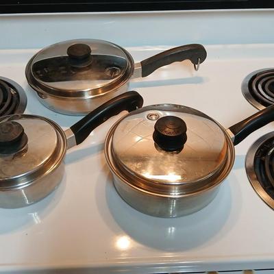 Three - piece Saladmaster surgical stainless steel waterless cookware