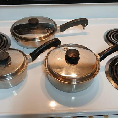 Three - piece Saladmaster surgical stainless steel waterless cookware
